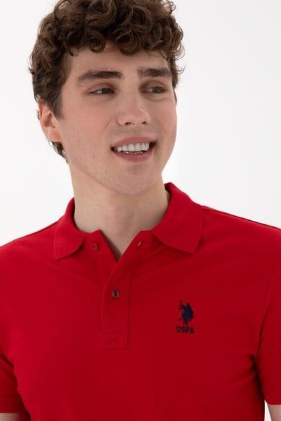 Erkek Slim Fit Polo Yaka Kırmızı Basic Tişört