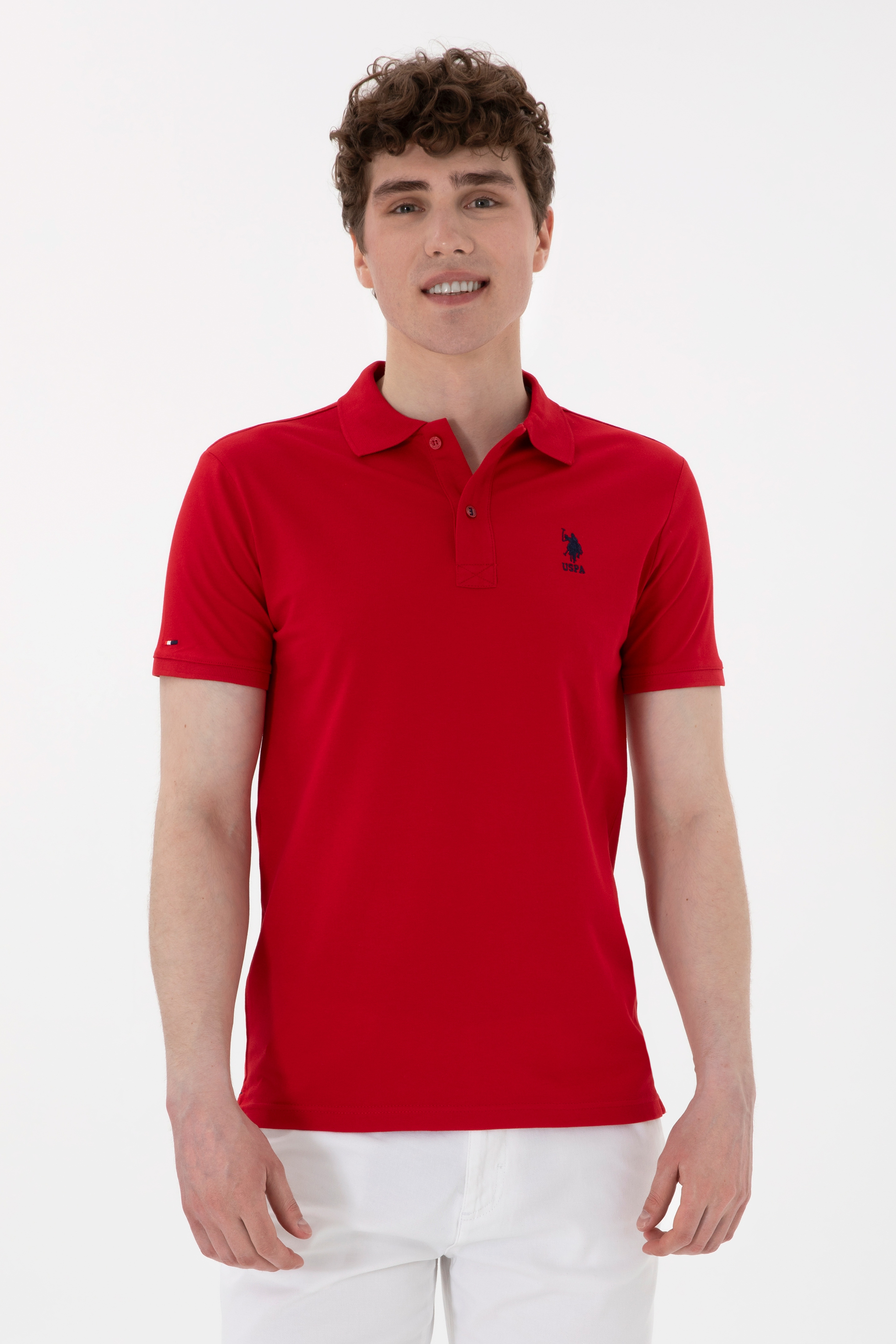 Erkek Slim Fit Polo Yaka Kırmızı Basic Tişört - Image 1
