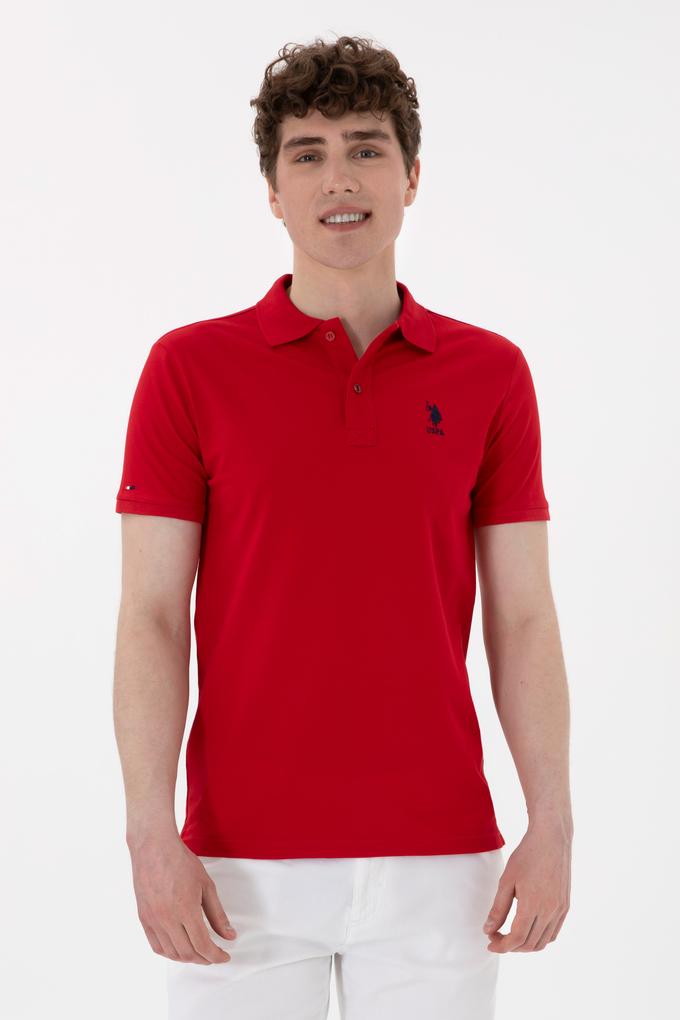Erkek Slim Fit Polo Yaka Kırmızı Basic Tişört
