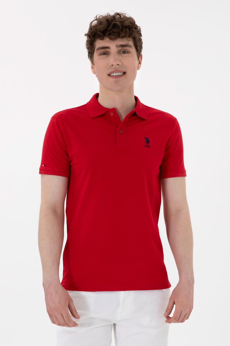 Erkek Slim Fit Polo Yaka Kırmızı Basic Tişört