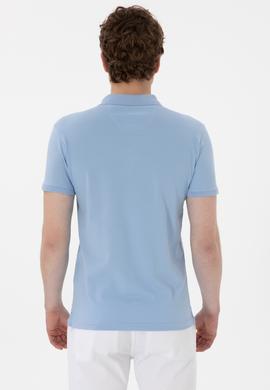 Erkek Slim Fit Polo Yaka Açık Mavi Basic Tişört - 50298011117