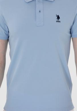 Erkek Slim Fit Polo Yaka Açık Mavi Basic Tişört - 50298011117