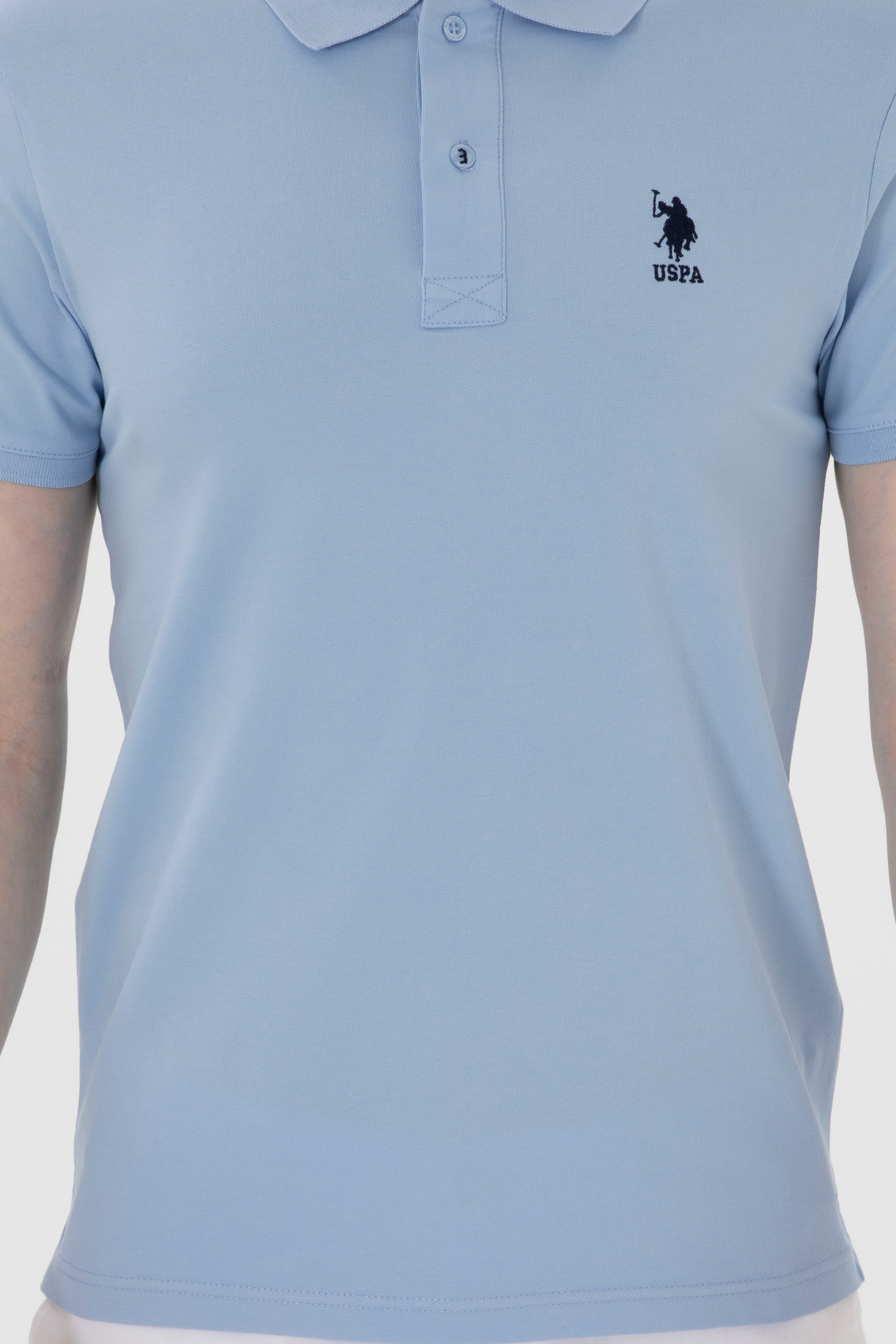 Erkek Slim Fit Polo Yaka Açık Mavi Basic Tişört - Image 6
