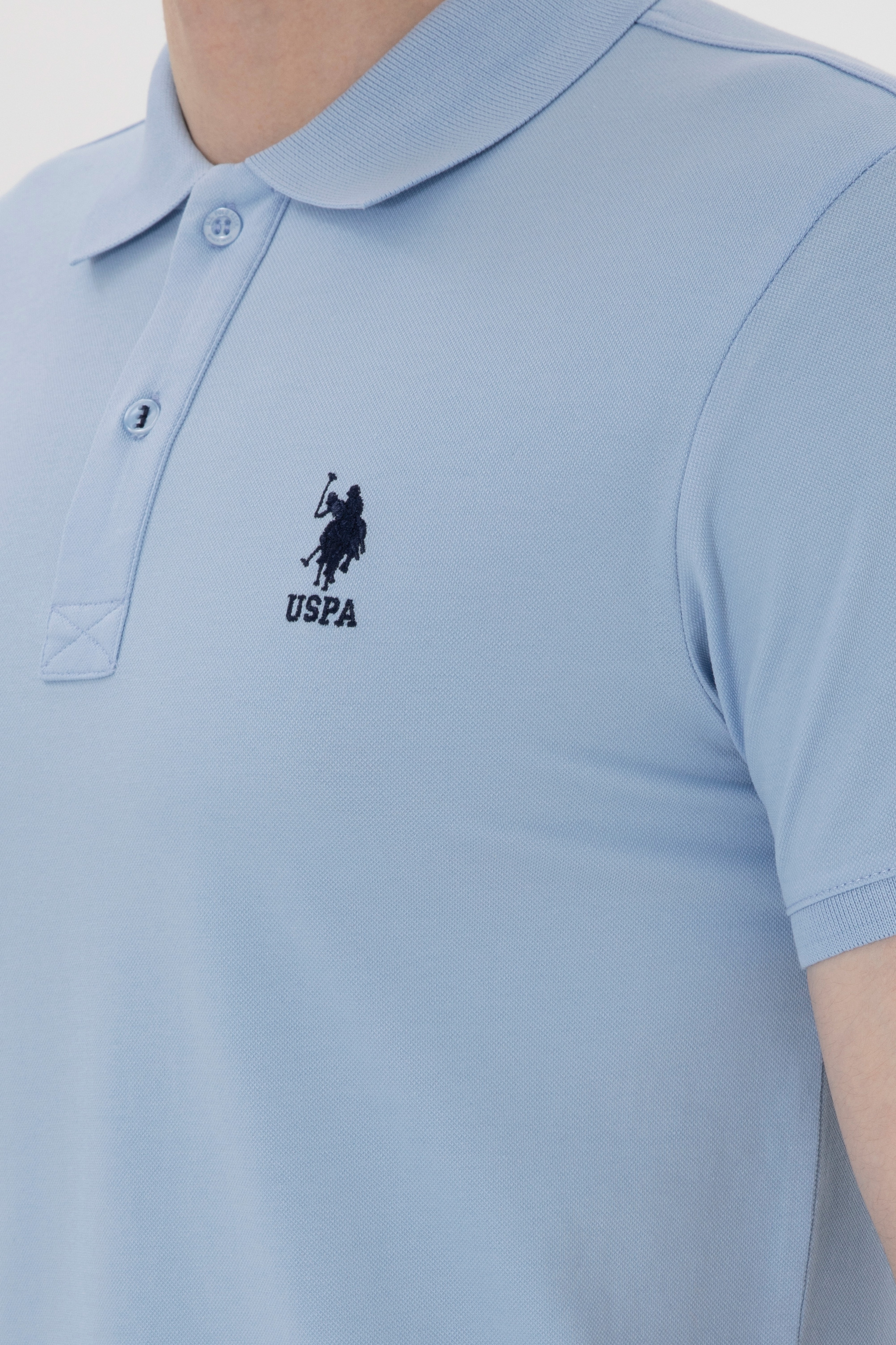 Erkek Slim Fit Polo Yaka Açık Mavi Basic Tişört - Image 7