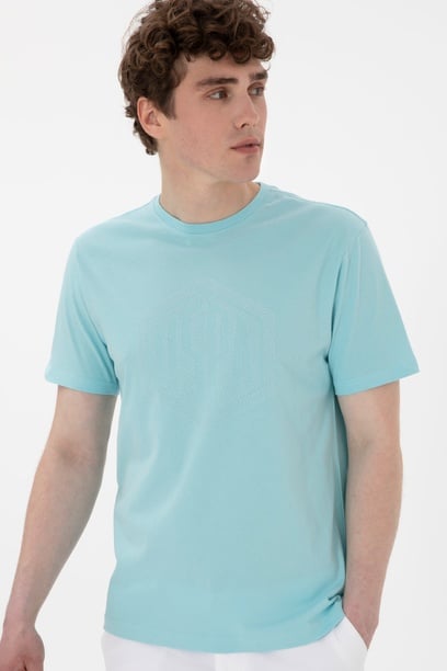 Erkek Regular Fit Bisiklet Yaka Aqua Tişört
