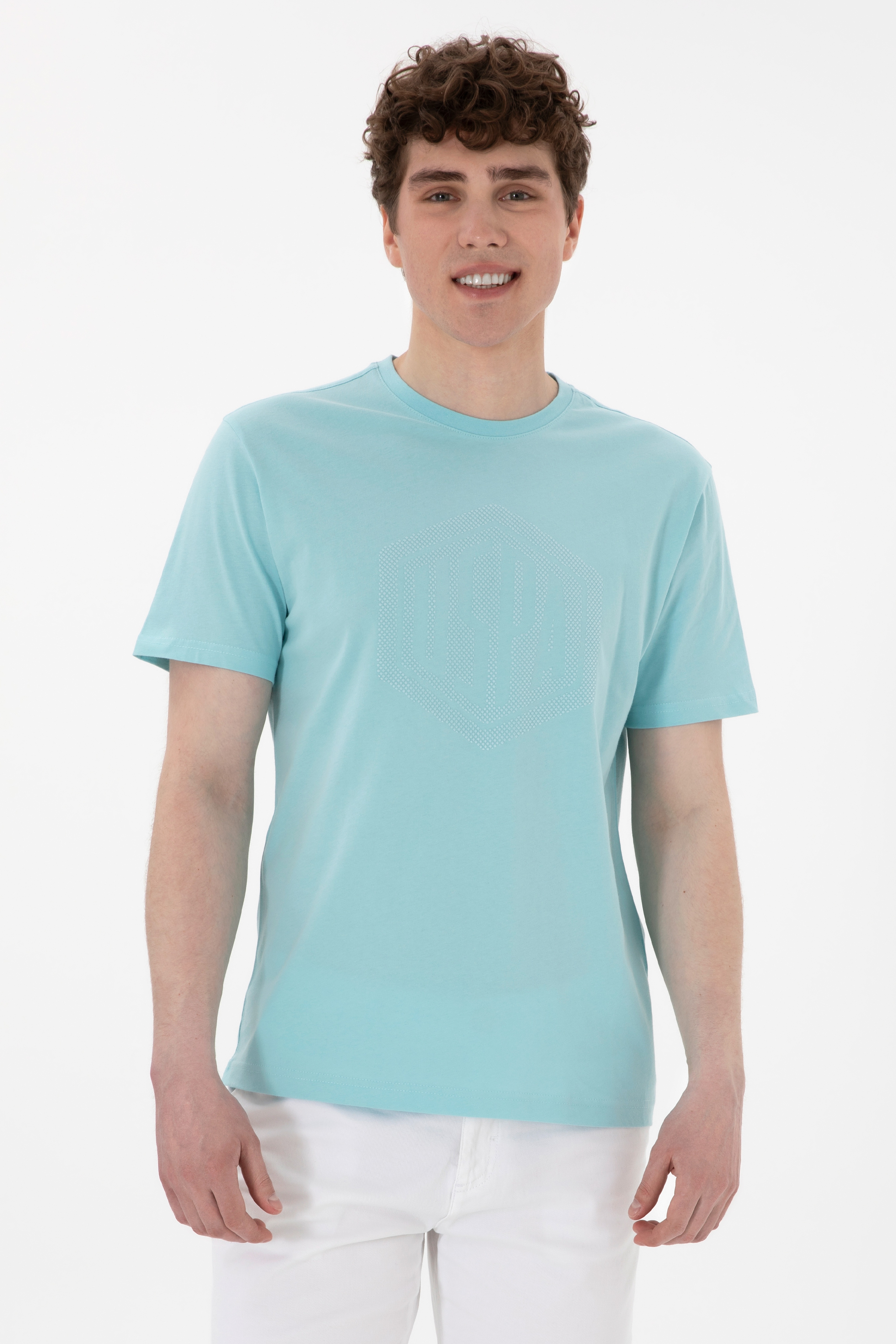 Erkek Regular Fit Bisiklet Yaka Aqua Tişört - Image 1