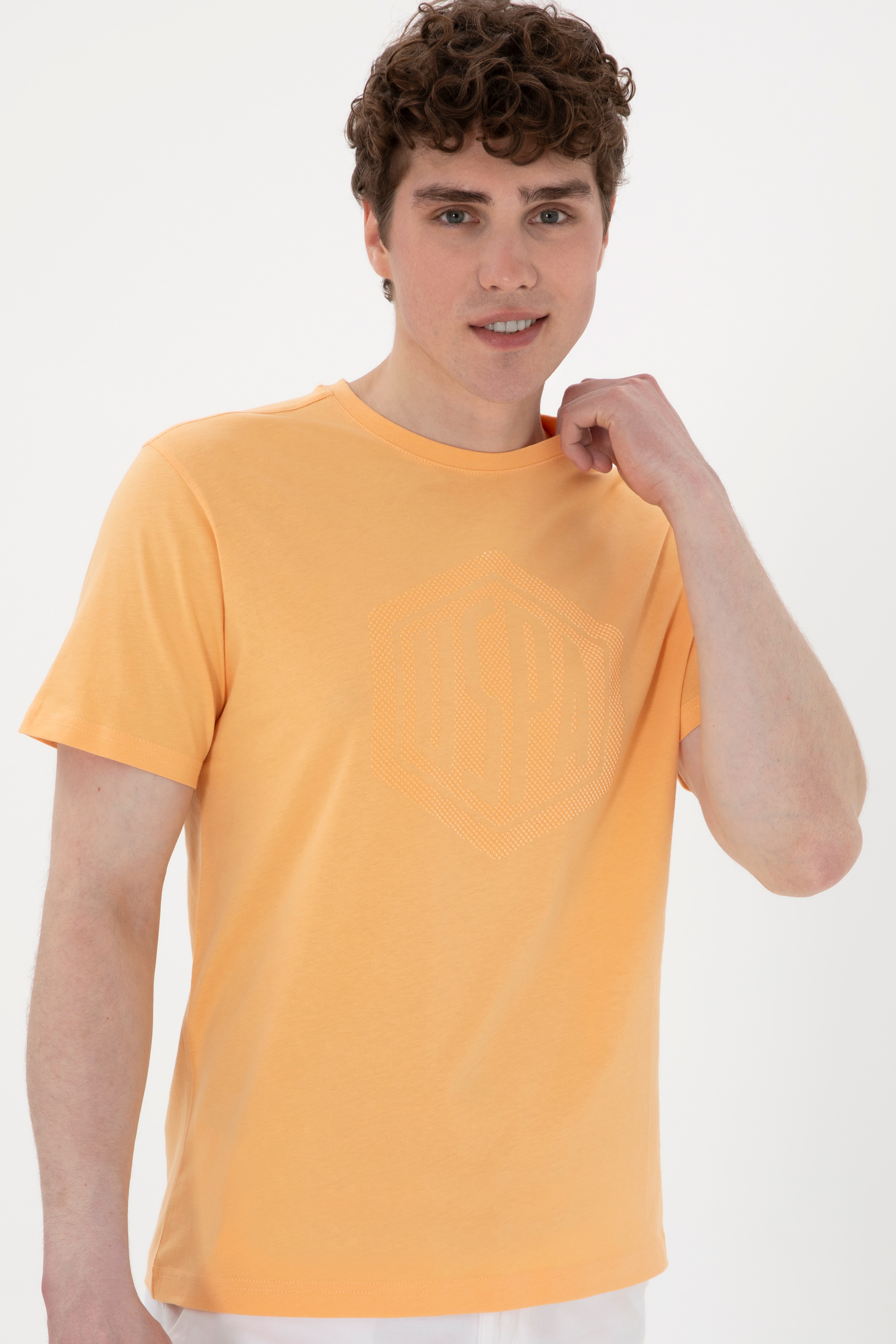 Erkek Regular Fit Bisiklet Yaka Turuncu Tişört - Image 3