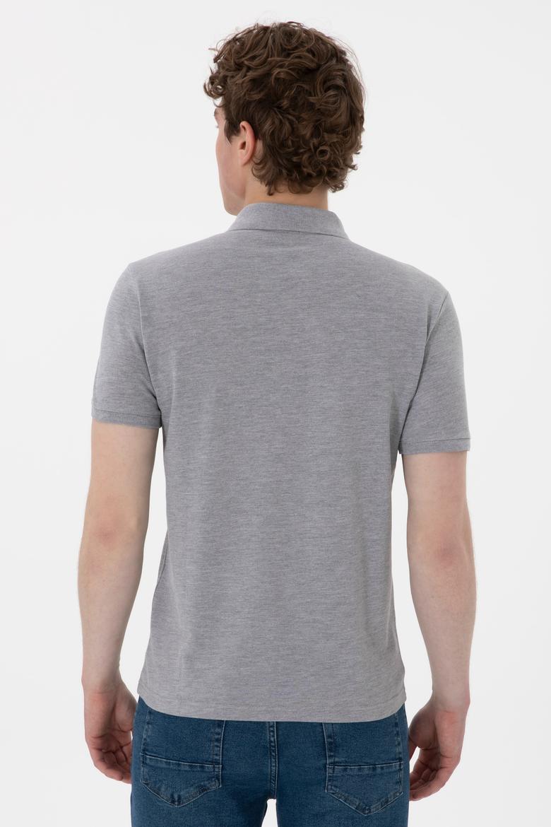 Erkek Slim Fit Polo Yaka Gri Melanj Basic Tişört - 50297984014
