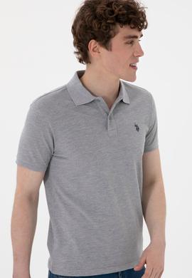 Erkek Slim Fit Polo Yaka Gri Melanj Basic Tişört - 50297984014