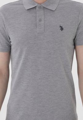 Erkek Slim Fit Polo Yaka Gri Melanj Basic Tişört - 50297984014