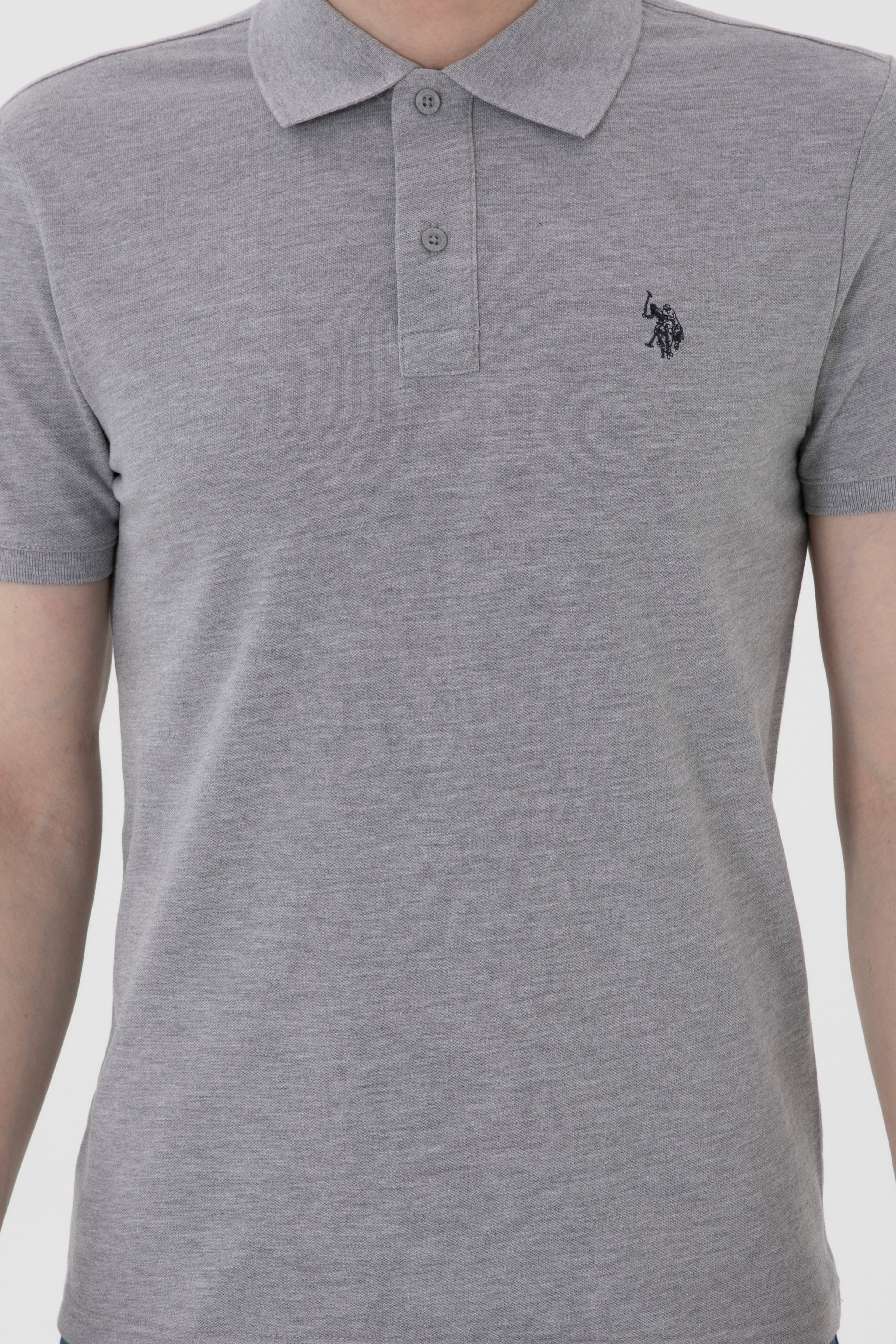 Erkek Slim Fit Polo Yaka Gri Melanj Basic Tişört - Image 6