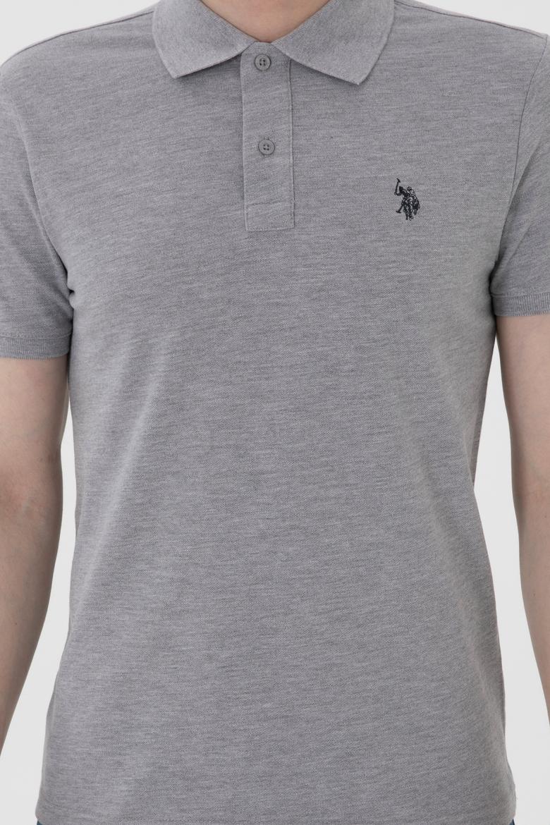 Erkek Slim Fit Polo Yaka Gri Melanj Basic Tişört - 50297984014