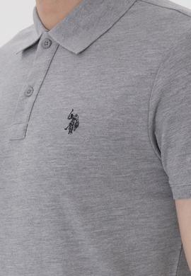 Erkek Slim Fit Polo Yaka Gri Melanj Basic Tişört - 50297984014