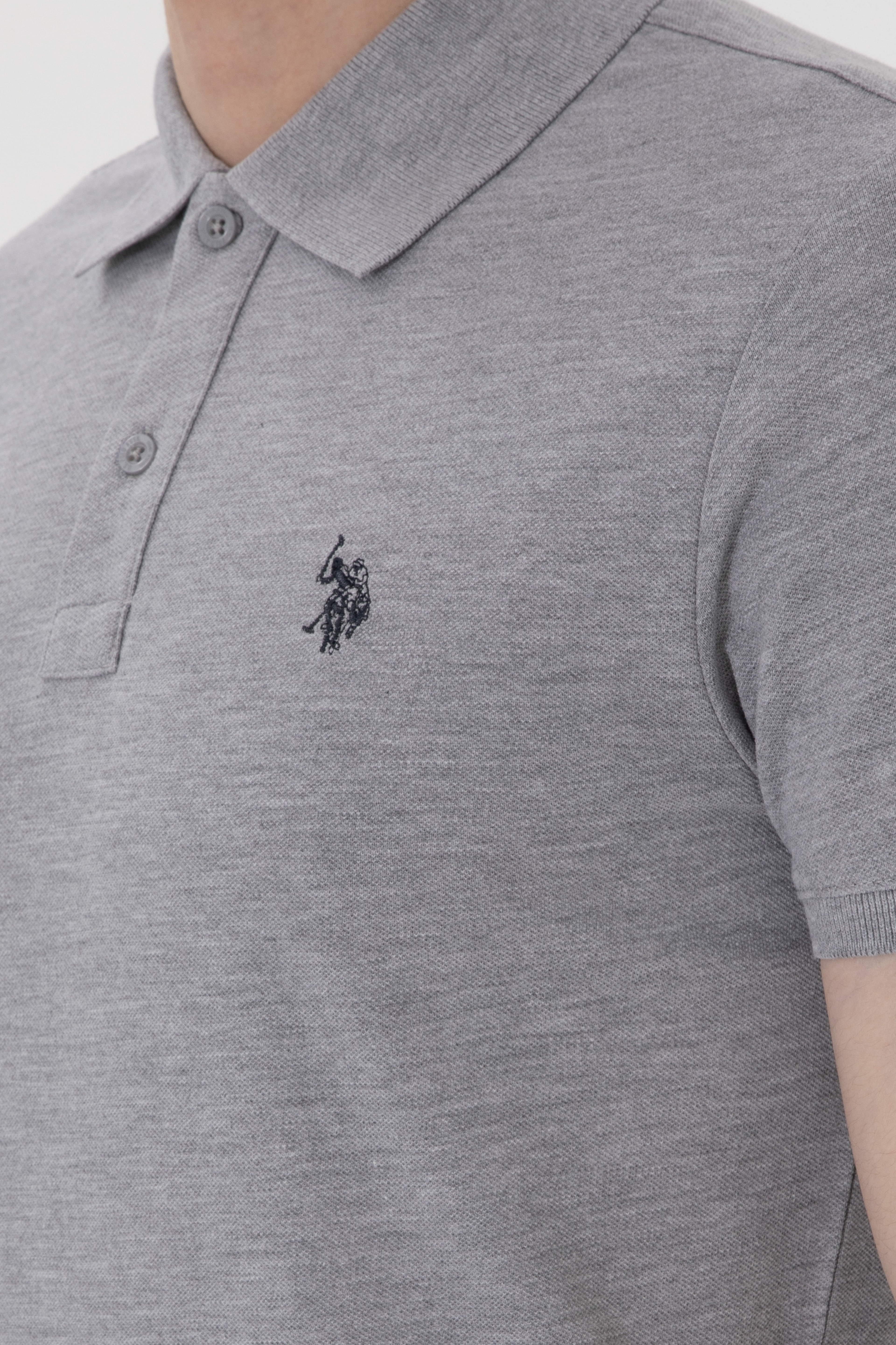Erkek Slim Fit Polo Yaka Gri Melanj Basic Tişört - Image 7
