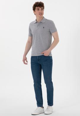 Erkek Slim Fit Polo Yaka Gri Melanj Basic Tişört - 50297984014