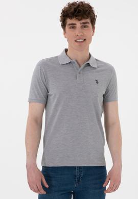 Erkek Slim Fit Polo Yaka Gri Melanj Basic Tişört - 50297984014