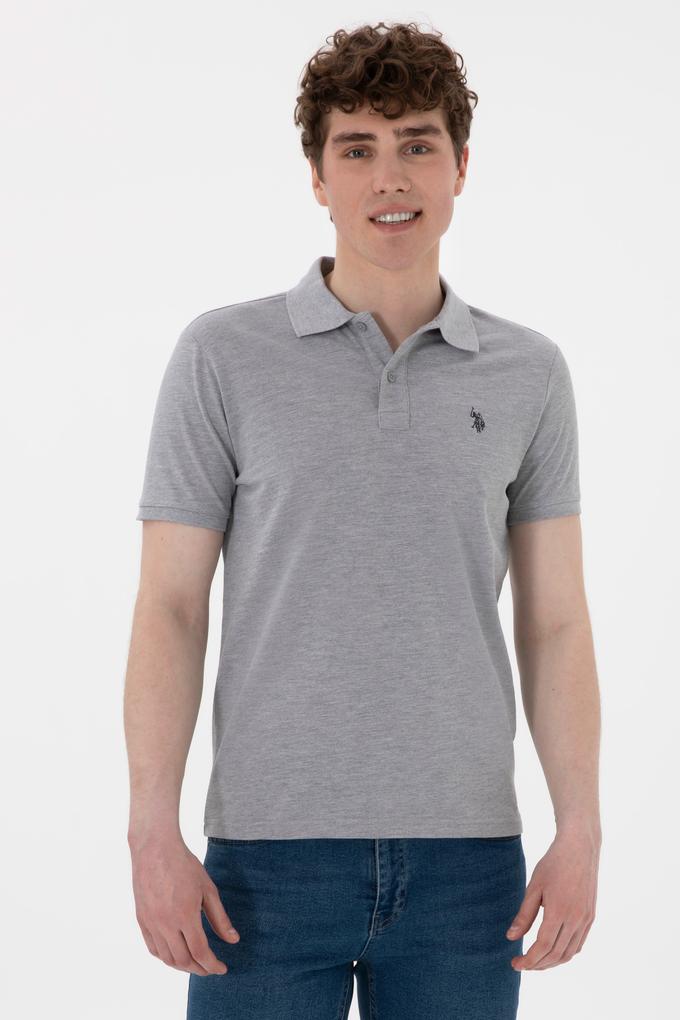 Erkek Slim Fit Polo Yaka Gri Melanj Basic Tişört