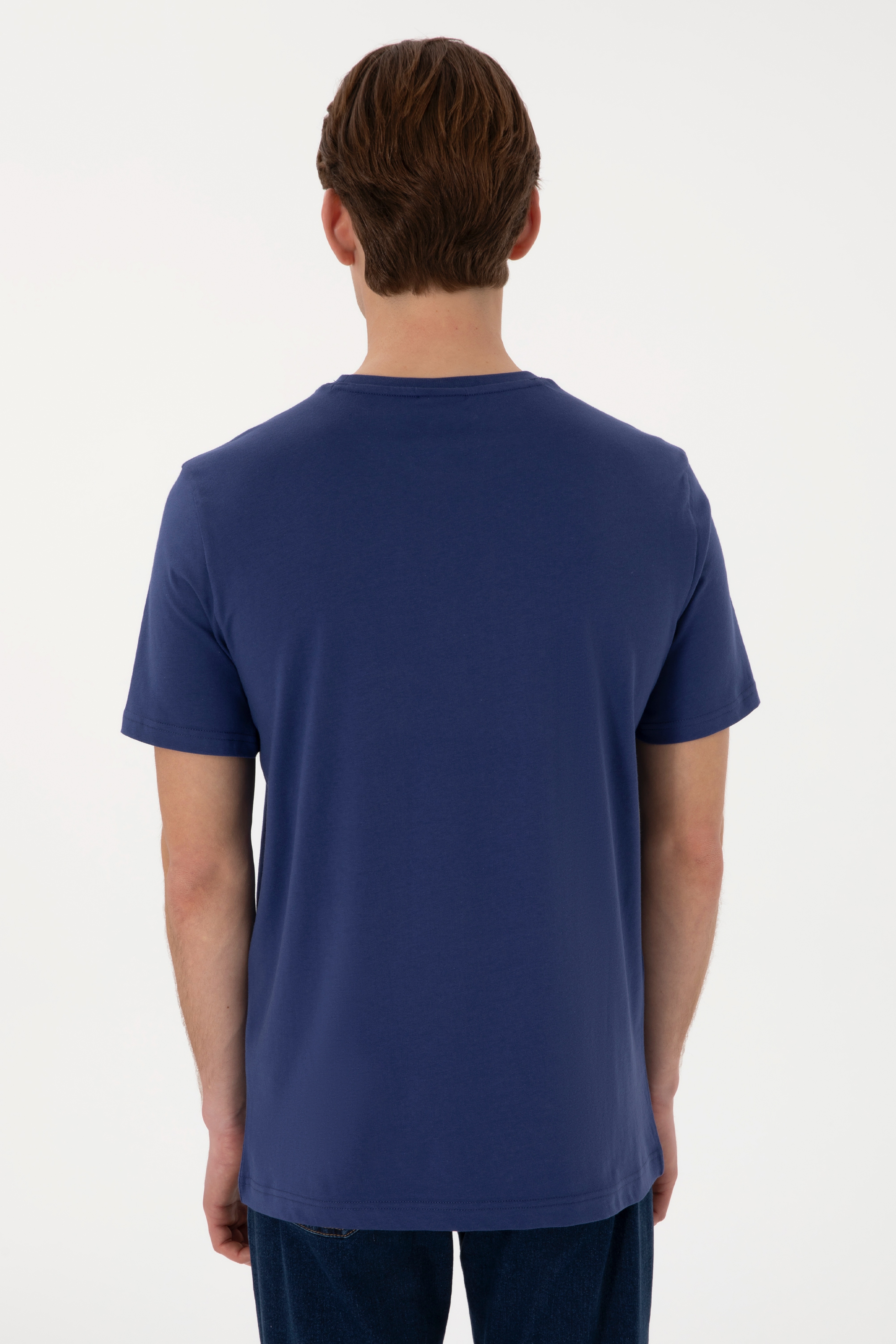 Erkek Regular Fit Bisiklet Yaka Açık Lacivert Basic Tişört - Image 5