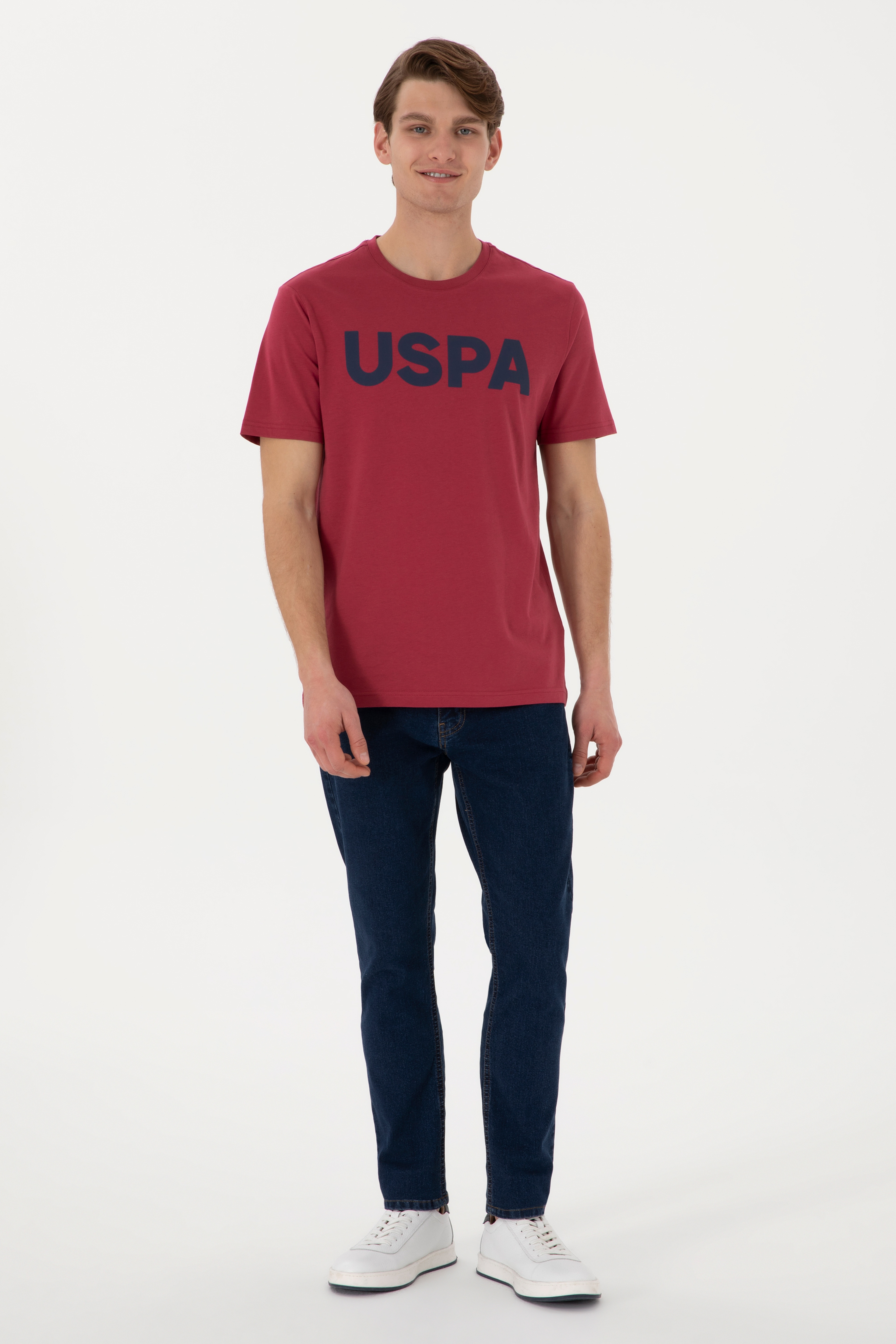 Erkek Regular Fit Bisiklet Yaka Vişne Basic Tişört
