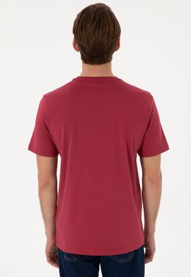 Erkek Regular Fit Bisiklet Yaka Vişne Basic Tişört - 50297988229