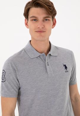 Erkek Slim Fit Polo Yaka Gri Melanj Basic Tişört - 50305929027