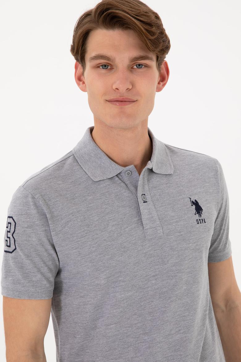 Erkek Slim Fit Polo Yaka Gri Melanj Basic Tişört - 50305929027