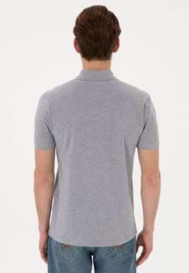 Erkek Slim Fit Polo Yaka Gri Melanj Basic Tişört - 50305929027