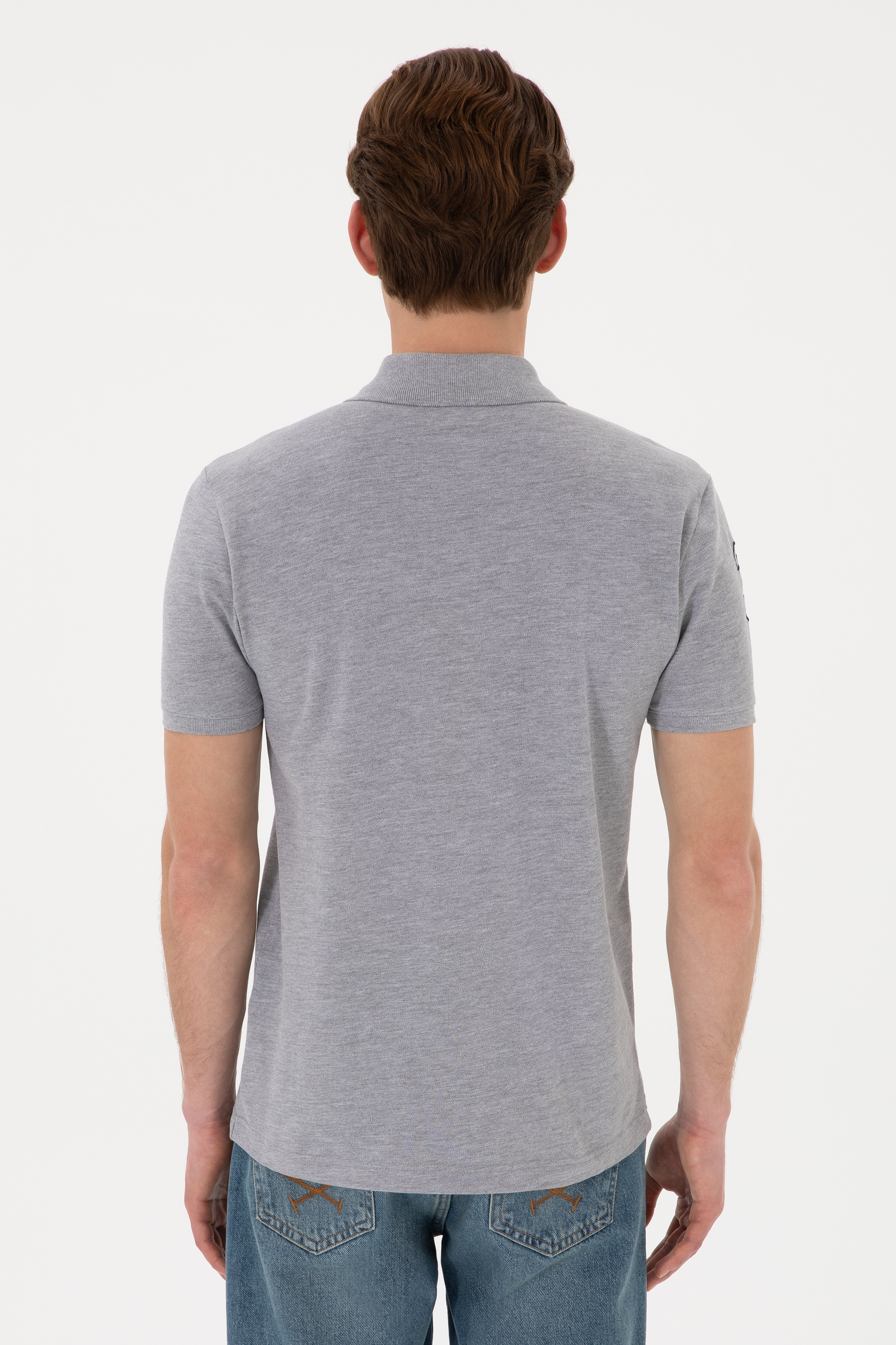 Erkek Slim Fit Polo Yaka Gri Melanj Basic Tişört - Image 6