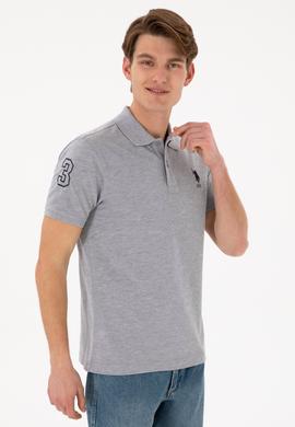 Erkek Slim Fit Polo Yaka Gri Melanj Basic Tişört - 50305929027