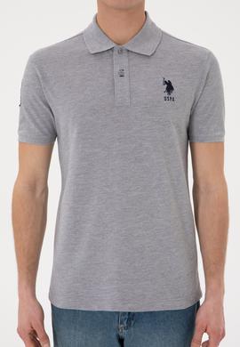 Erkek Slim Fit Polo Yaka Gri Melanj Basic Tişört - 50305929027