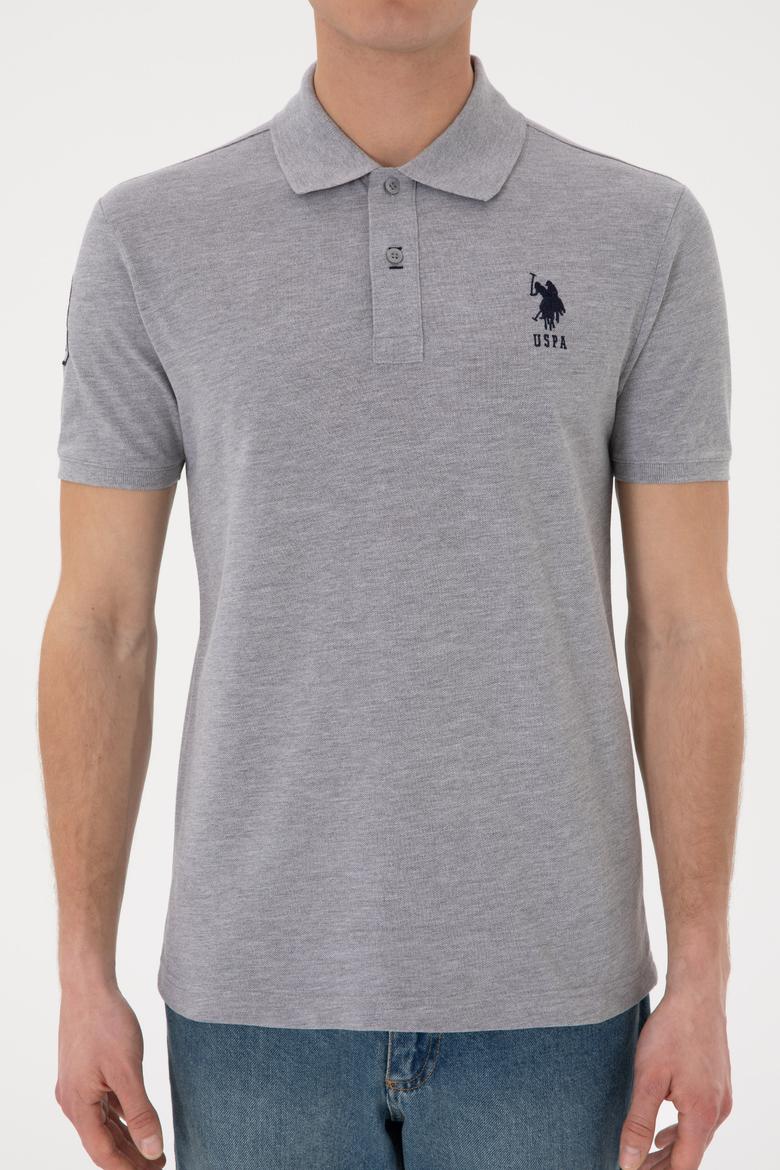Erkek Slim Fit Polo Yaka Gri Melanj Basic Tişört - 50305929027