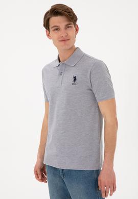 Erkek Slim Fit Polo Yaka Gri Melanj Basic Tişört - 50305929027