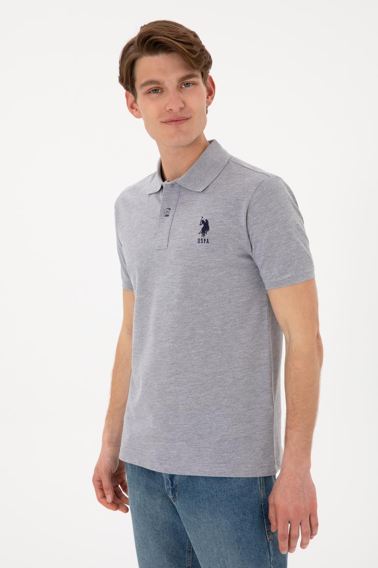 Erkek Slim Fit Polo Yaka Gri Melanj Basic Tişört - 50305929027