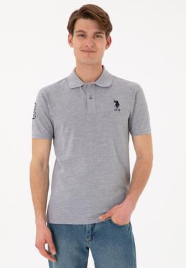 Erkek Slim Fit Polo Yaka Gri Melanj Basic Tişört - 50305929027