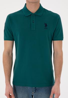 Erkek Slim Fit Polo Yaka Koyu Yeşil Basic Tişört - 50305929063