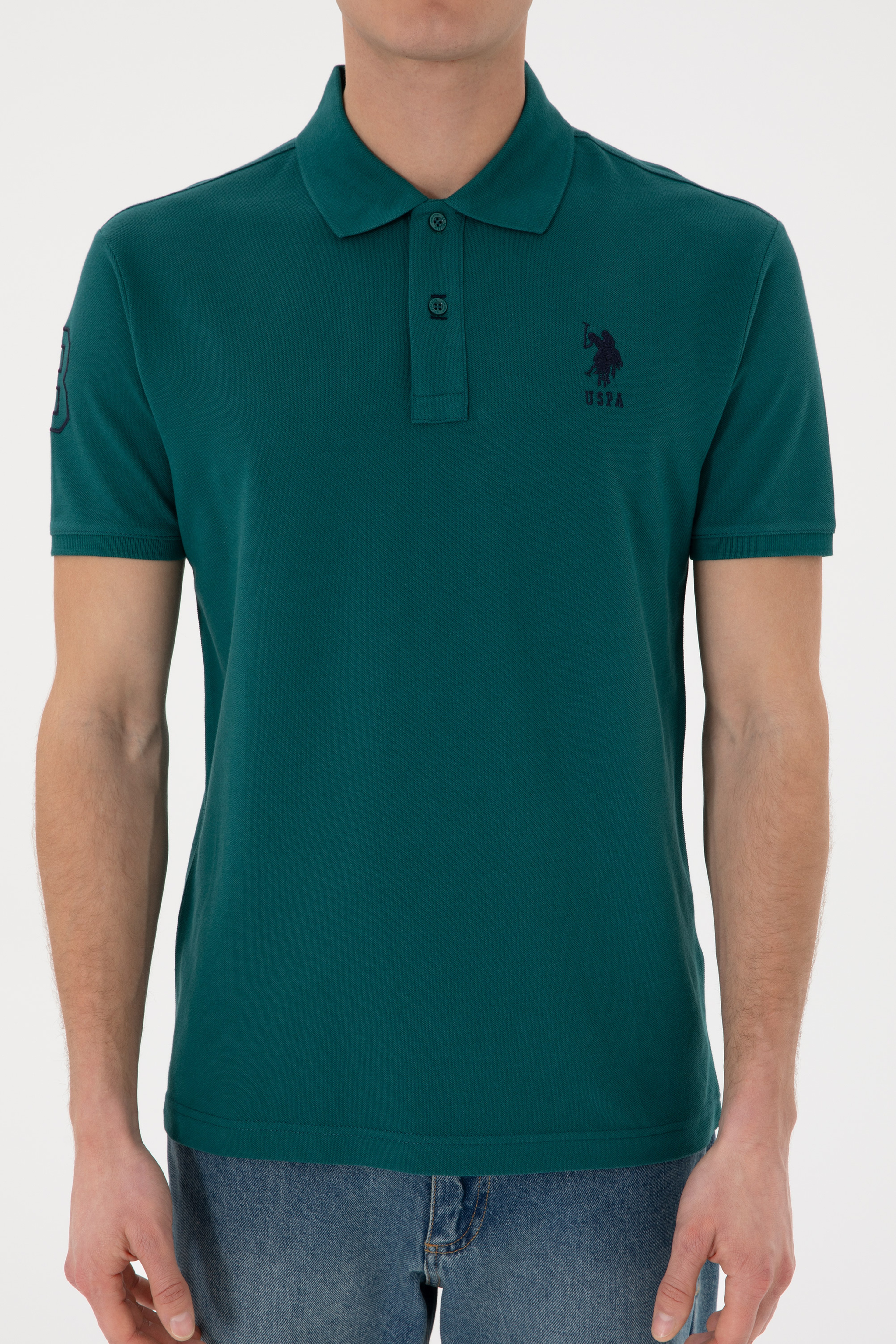 Erkek Slim Fit Polo Yaka Koyu Yeşil Basic Tişört - Image 7