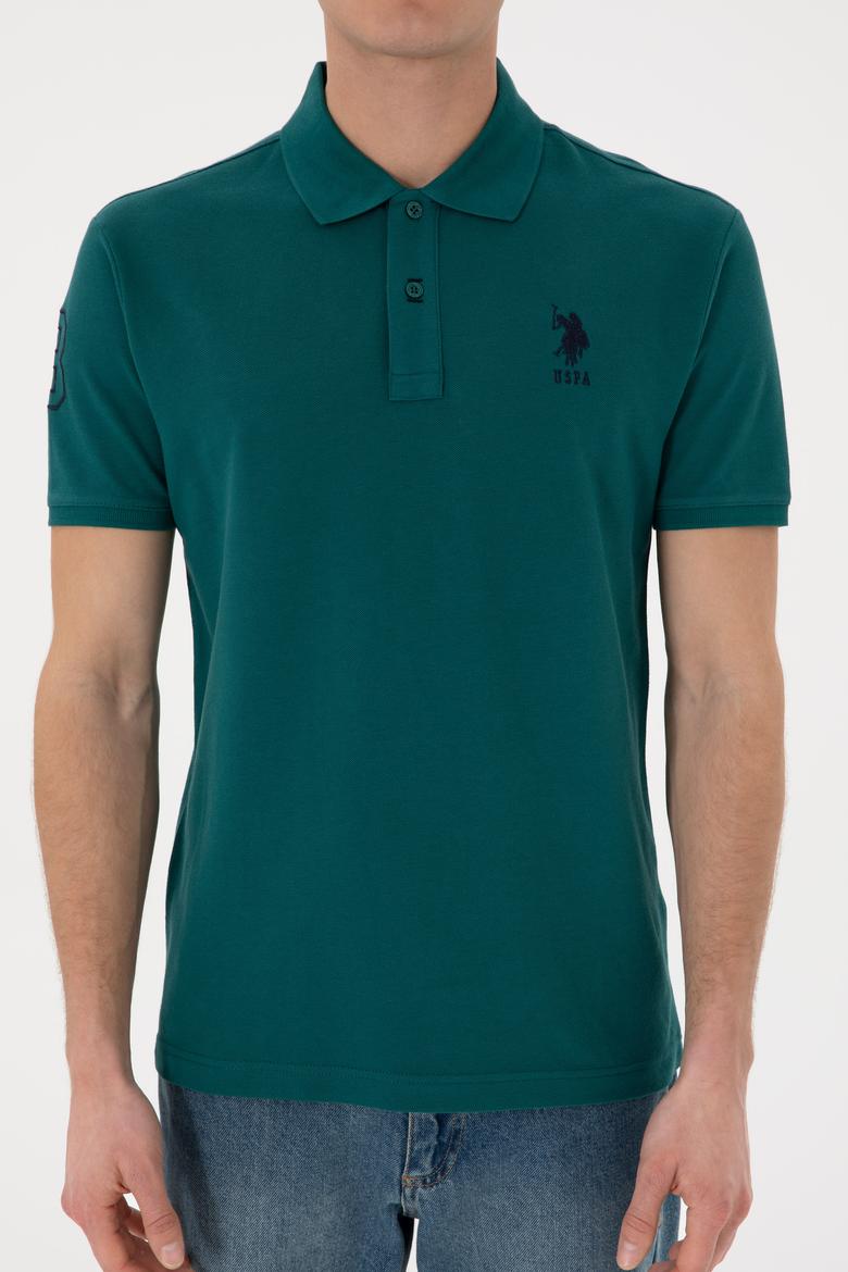 Erkek Slim Fit Polo Yaka Koyu Yeşil Basic Tişört - 50305929063