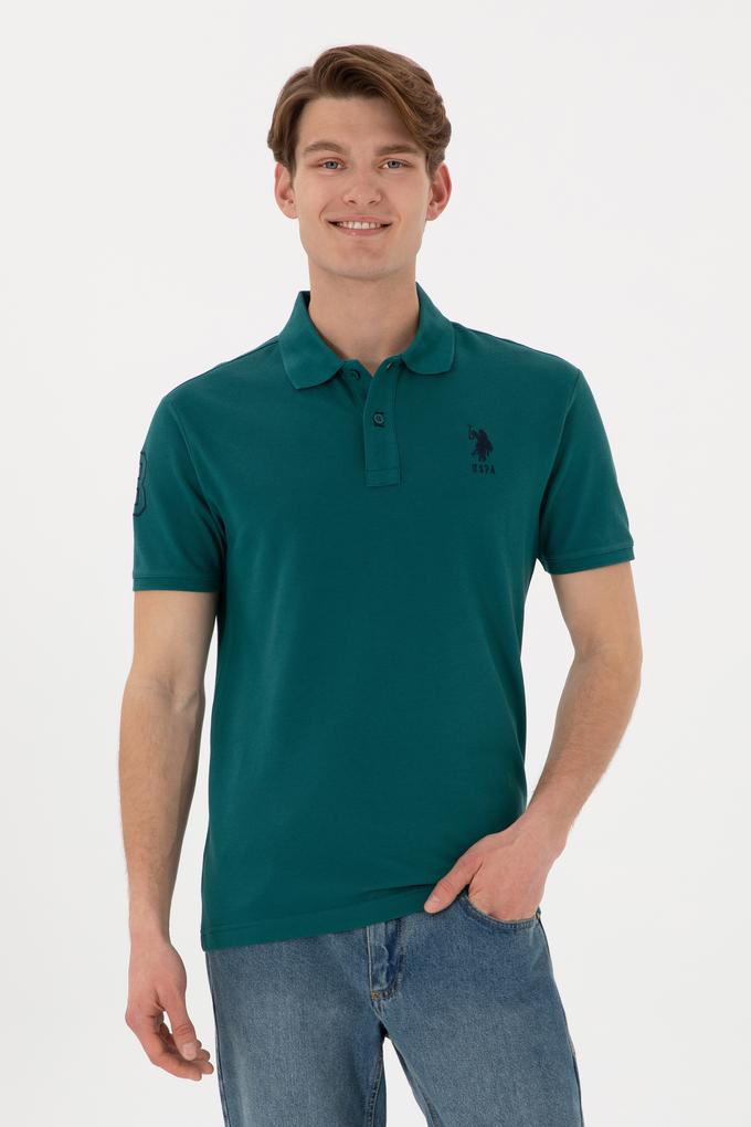 Erkek Slim Fit Polo Yaka Koyu Yeşil Basic Tişört