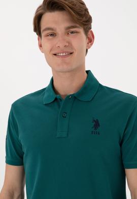 Erkek Slim Fit Polo Yaka Koyu Yeşil Basic Tişört - 50305929063