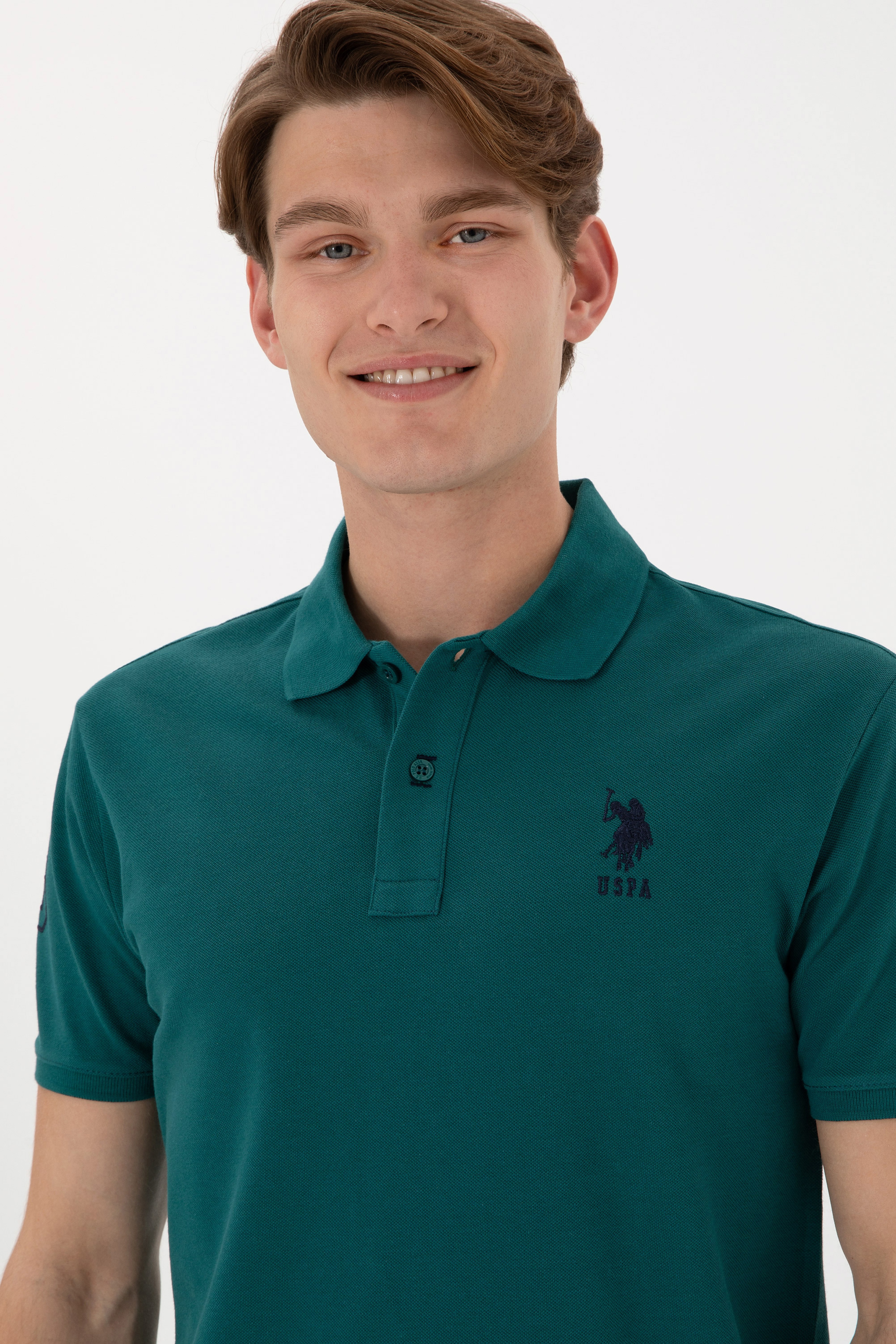 Erkek Slim Fit Polo Yaka Koyu Yeşil Basic Tişört