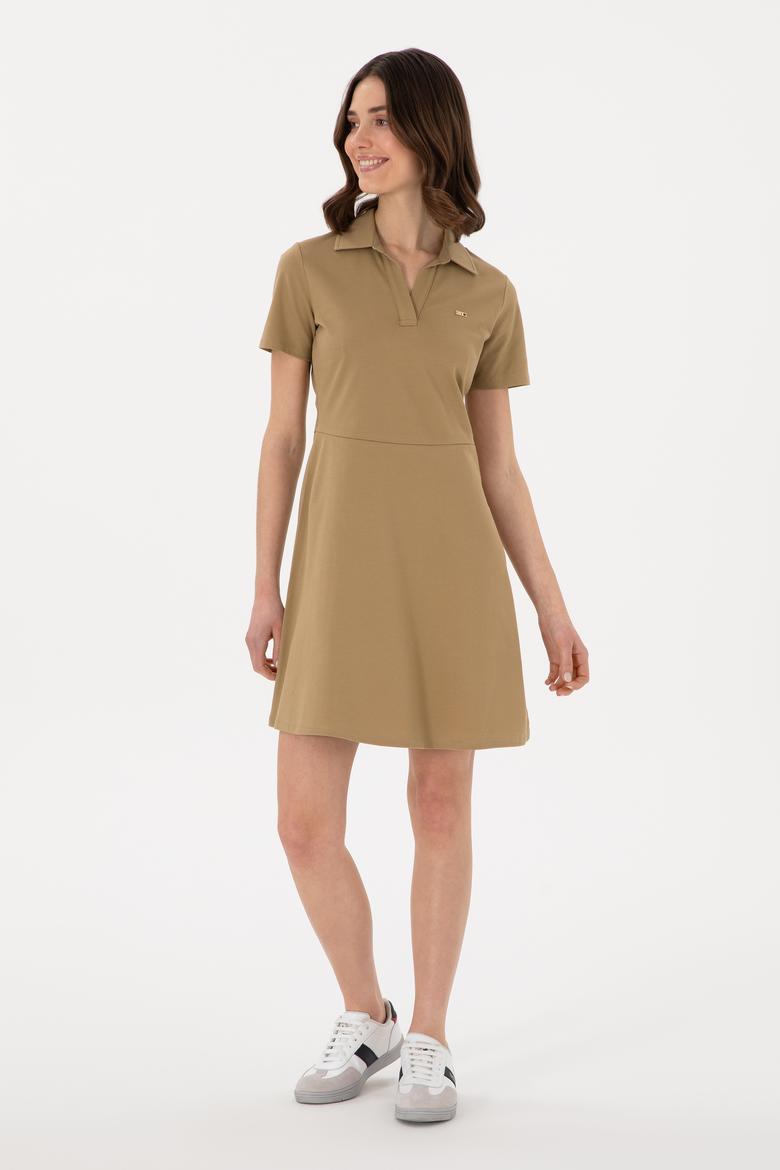 Kadın Haki Polo Yaka Mini Boy Örme Elbise - 50305854012