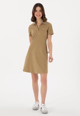 Kadın Haki Polo Yaka Mini Boy Örme Elbise - 50305854012