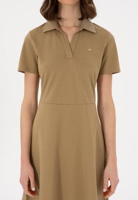Kadın Haki Polo Yaka Mini Boy Örme Elbise - 50305854012