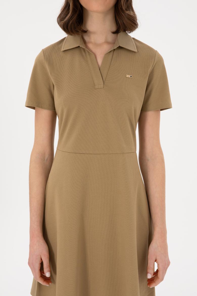 Kadın Haki Polo Yaka Mini Boy Örme Elbise - 50305854012