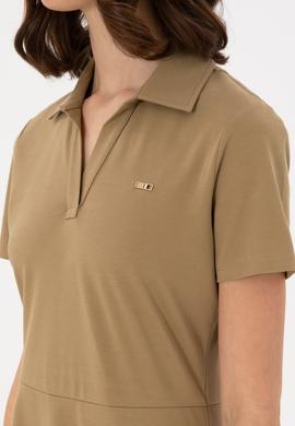 Kadın Haki Polo Yaka Mini Boy Örme Elbise - 50305854012