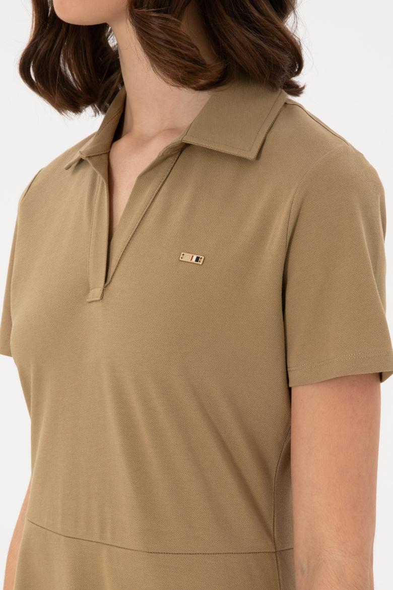 Kadın Haki Polo Yaka Mini Boy Örme Elbise - 50305854012