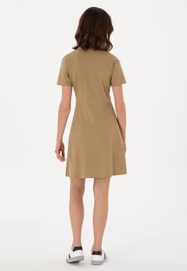 Kadın Haki Polo Yaka Mini Boy Örme Elbise - 50305854012
