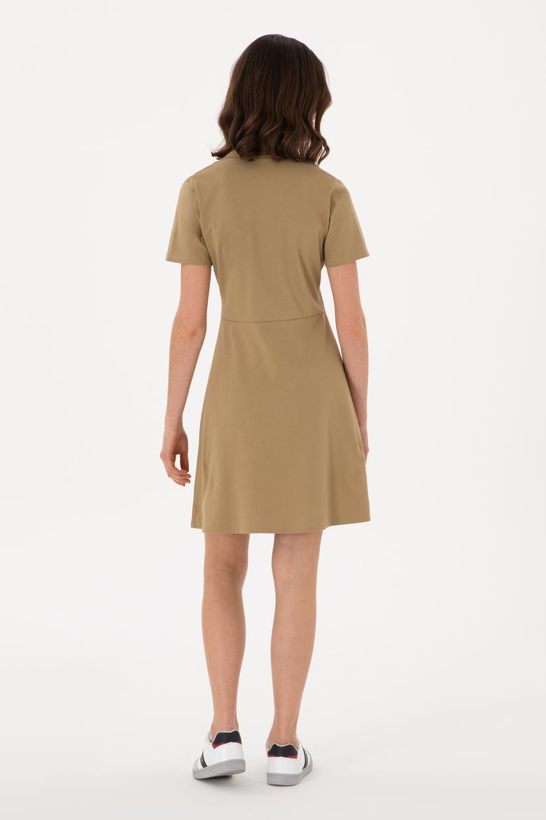 Kadın Haki Polo Yaka Mini Boy Örme Elbise - 50305854012