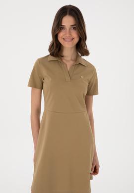 Kadın Haki Polo Yaka Mini Boy Örme Elbise - 50305854012