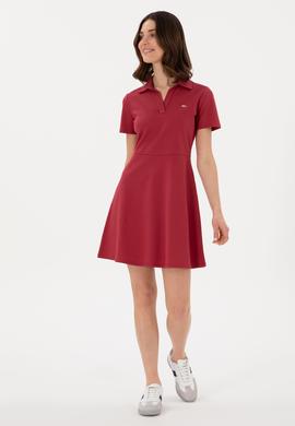 Kadın Vişne Polo Yaka Mini Boy Örme Elbise - 50305854023